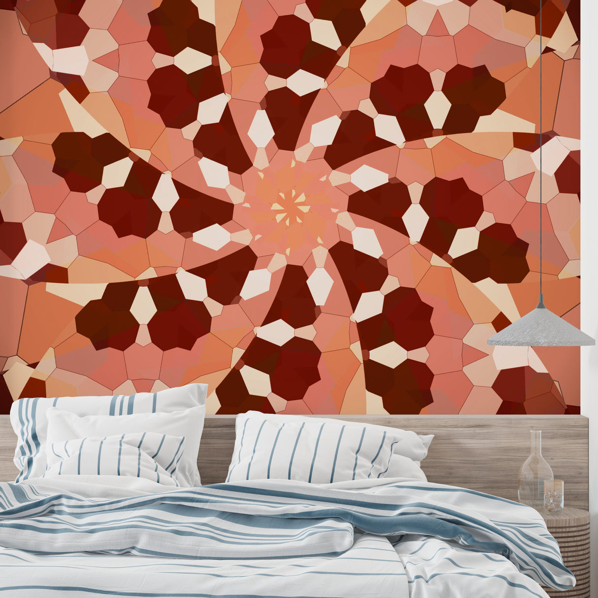 Modern terracotta wall mural showcasing dynamic patterns in an entryway