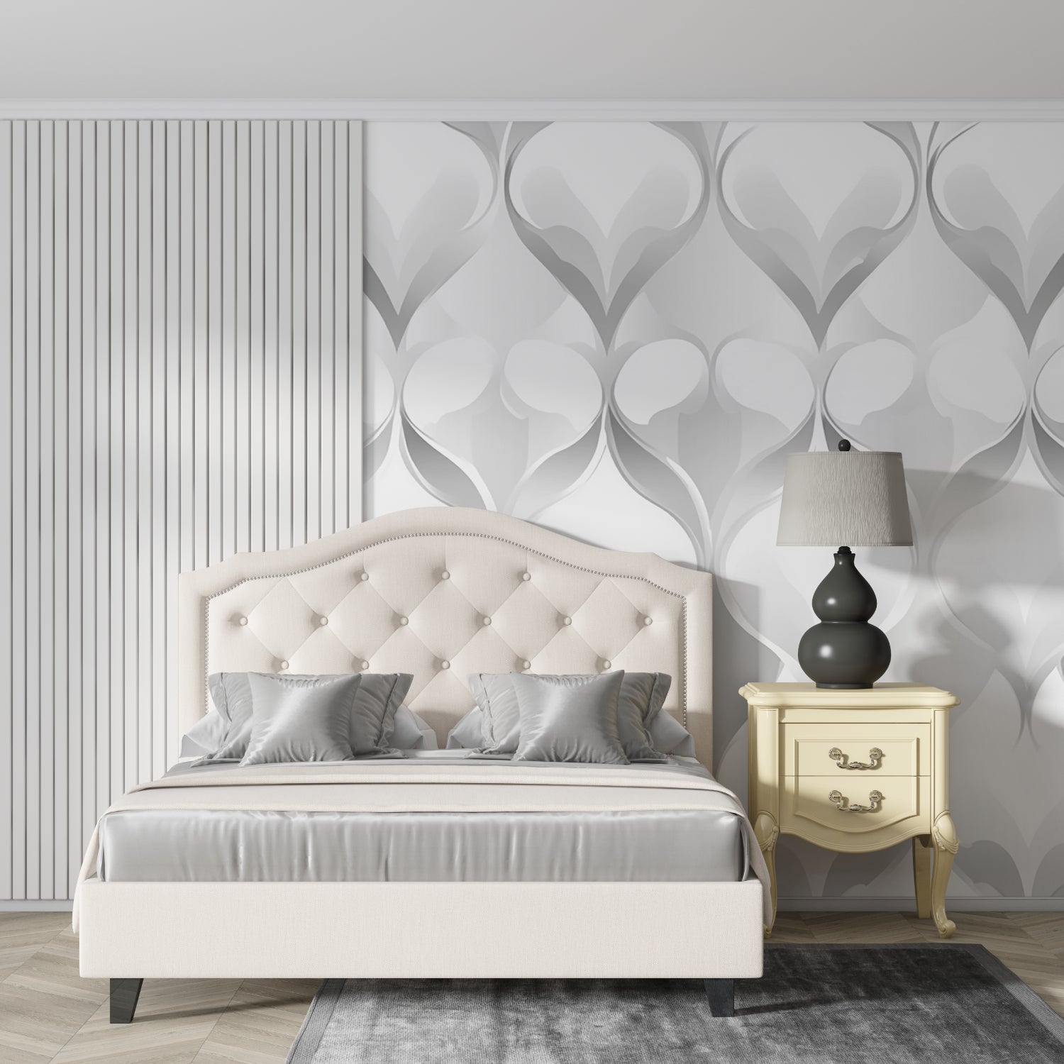 Contemporary geometric pattern wallpaper in stylish dining room