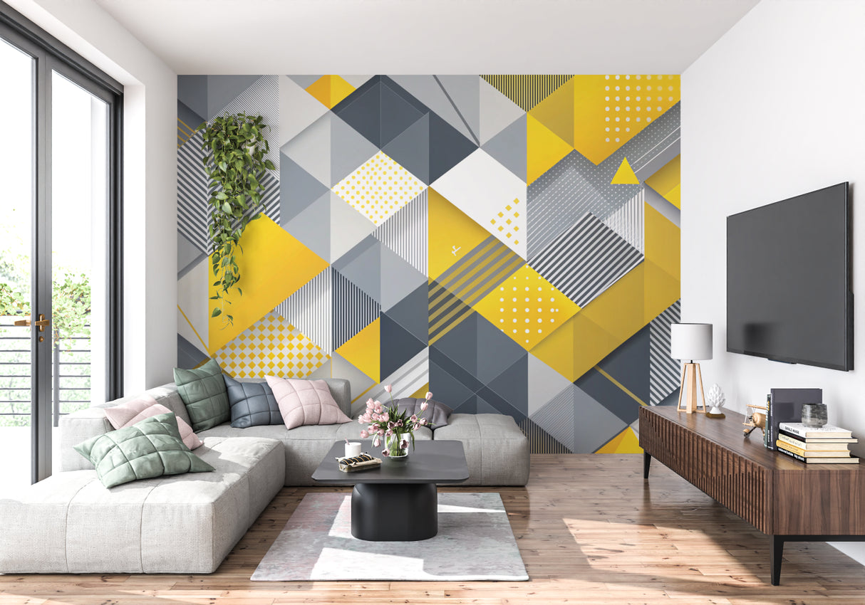Modern Yellow and Grey Pattern enhancing creative studio space