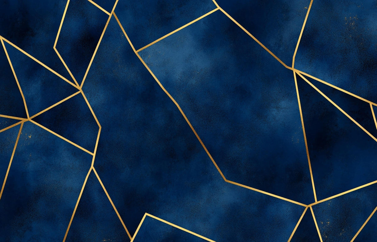 Design file showing precise geometric pattern with navy blue background and golden line details