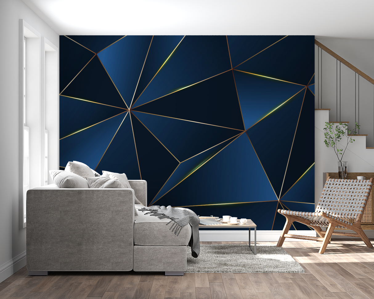 Geometric pattern wallpaper creating depth in modern dining room