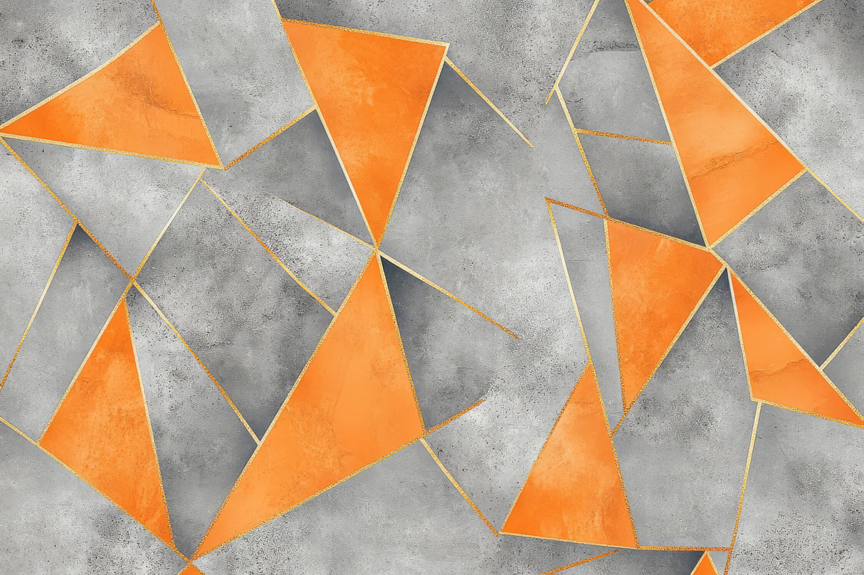 Design file showing orange and grey geometric pattern with gold accents