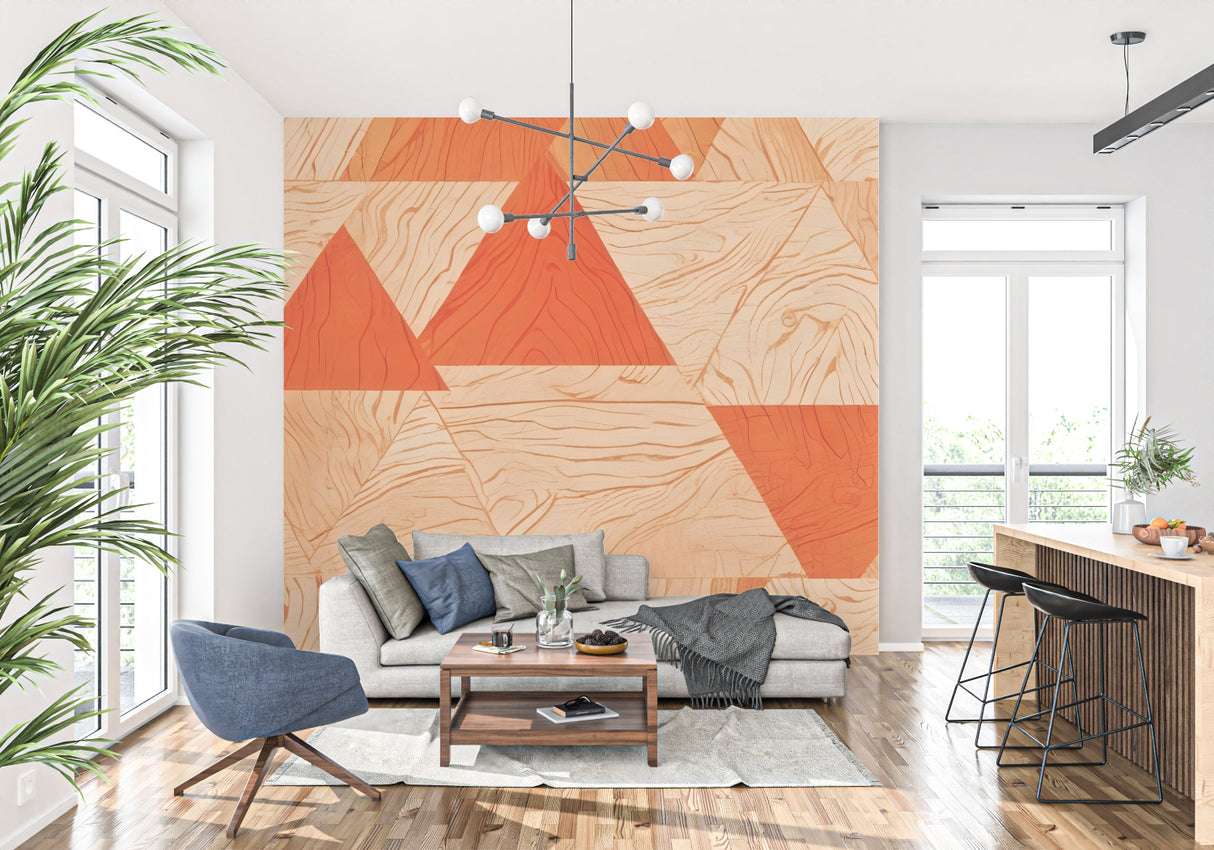 Triangle pattern wallpaper showcased in a contemporary bedroom setting