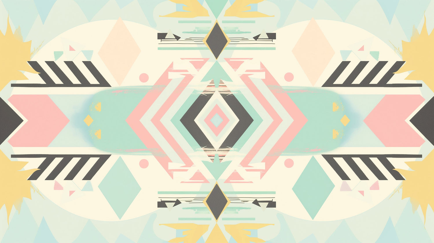 Pastel geometric wallpaper design file showing detailed Art Deco pattern with mint green and pink tones
