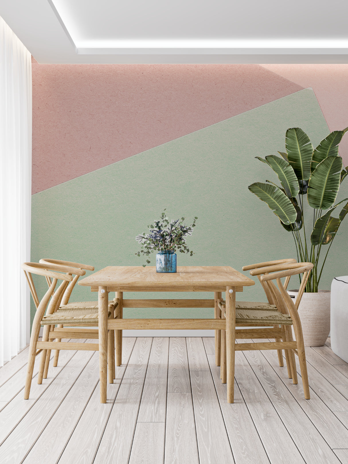 Geometric wall mural showcasing soft pastels in a nursery design