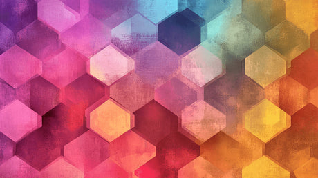 Rainbow hexagon pattern design file showing seamless color transitions and detailed geometric elements