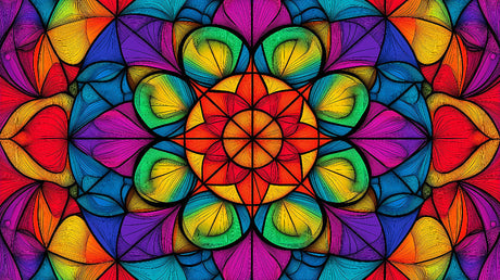 Rainbow Mandala Wallpaper design file showing intricate geometric pattern with vibrant kaleidoscope details
