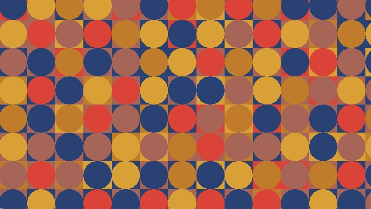 Geometric circle pattern design file showing detailed navy and terracotta retro pattern
