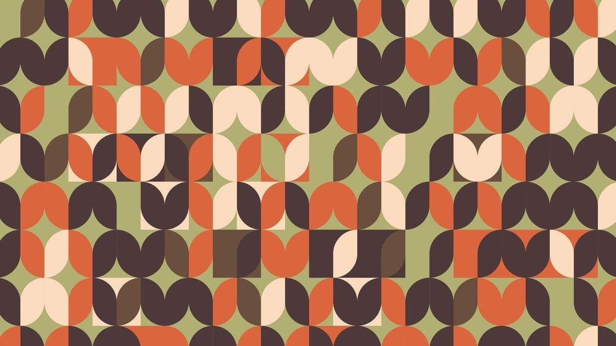 Geometric wallpaper design file showing circles and half-circles in terracotta and sage green