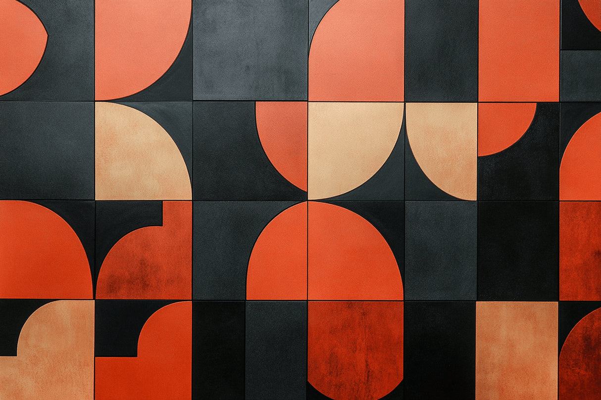 Design file showing full geometric circle pattern in terracotta and black tones