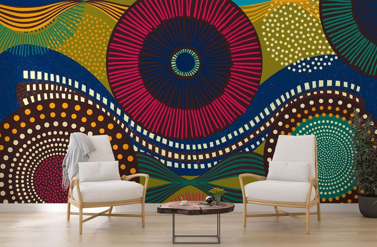 Home entrance featuring African-inspired geometric wall mural