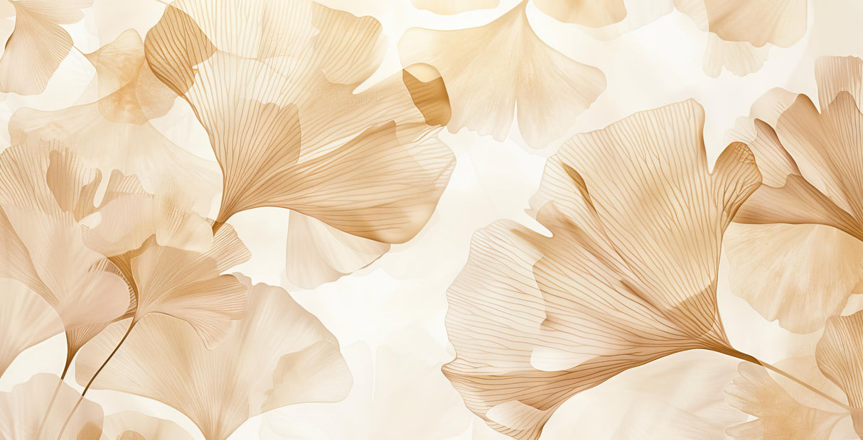 Ginkgo leaf wallpaper design file showing detailed beige and gold botanical pattern