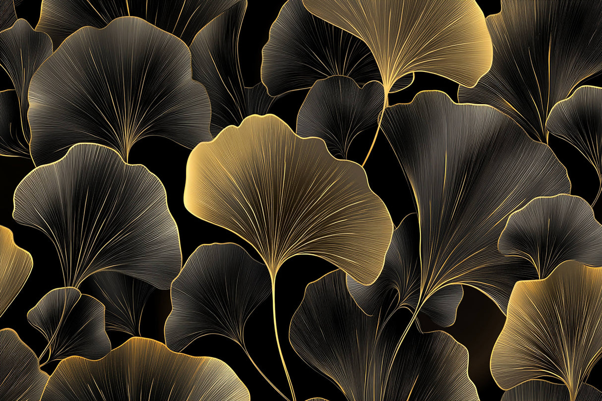 Black and gold Ginkgo leaves design file showing intricate art deco pattern details
