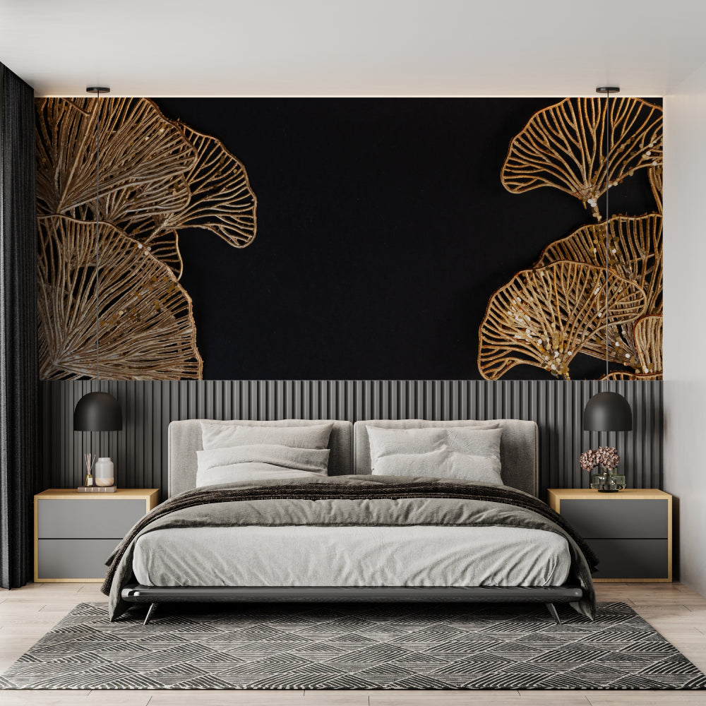 Luxury entryway with Ginkgo leaf wall design