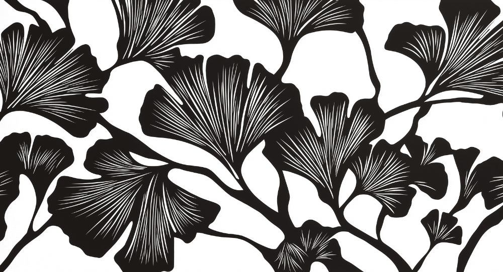 Black and white Ginkgo leaf design file showing detailed botanical pattern and natural texture