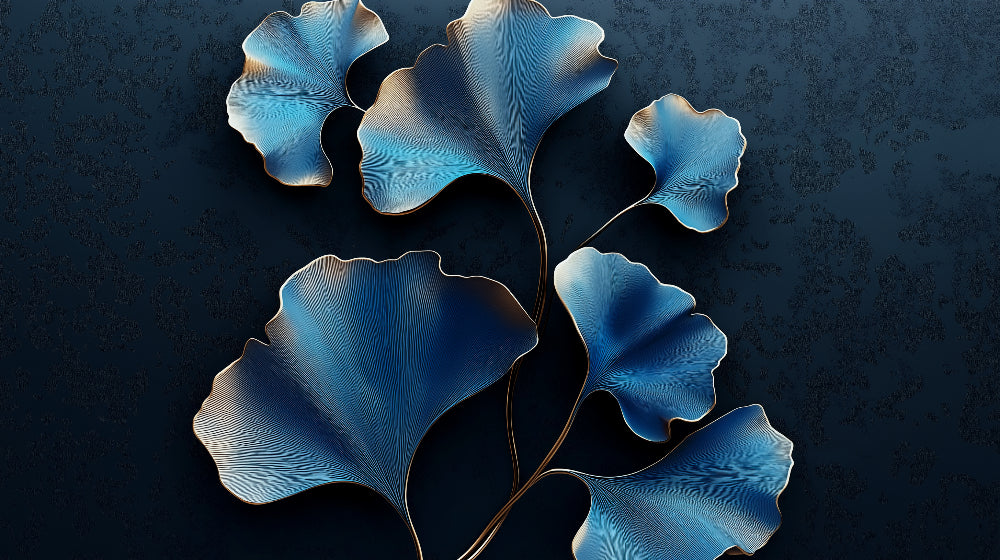 Ginkgo leaf pattern design file with deep blue background and gold metallic details
