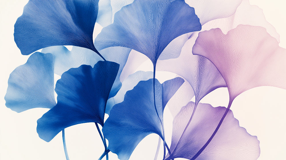 Blue and purple Ginkgo leaves design file showing intricate botanical pattern and gradient details