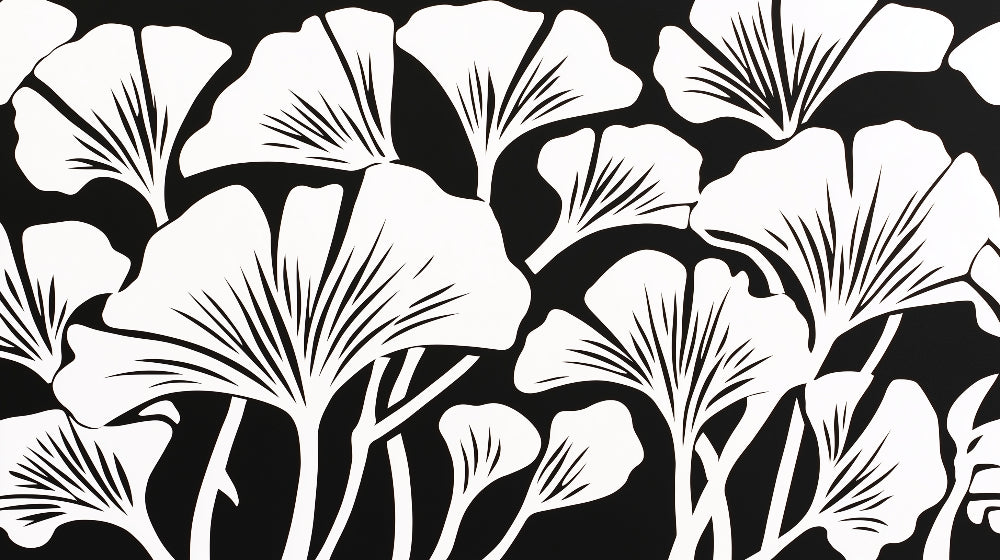Black and white Ginkgo leaf pattern design file showing detailed botanical illustration