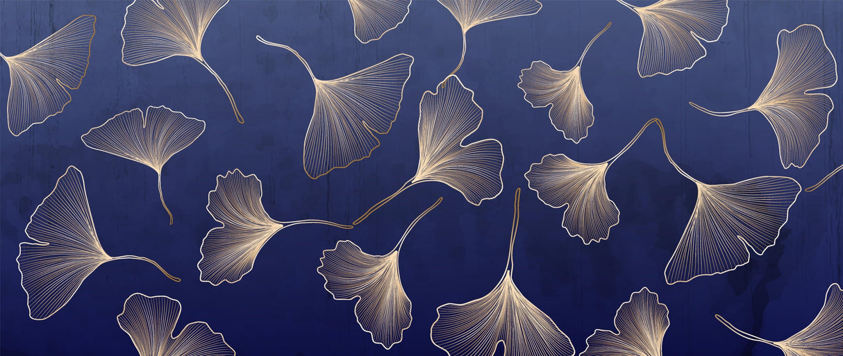 Navy blue and gold Ginkgo leaves design file showing intricate leaf pattern detail