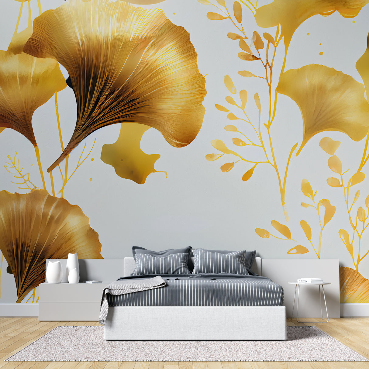 Ginkgo wall design enhancing modern hallway with natural elements