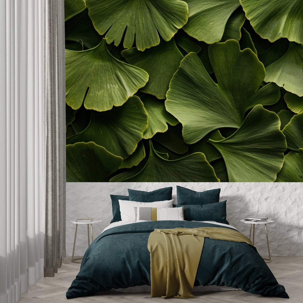 Large scale ginkgo leaf pattern making a statement in an entrance hallway