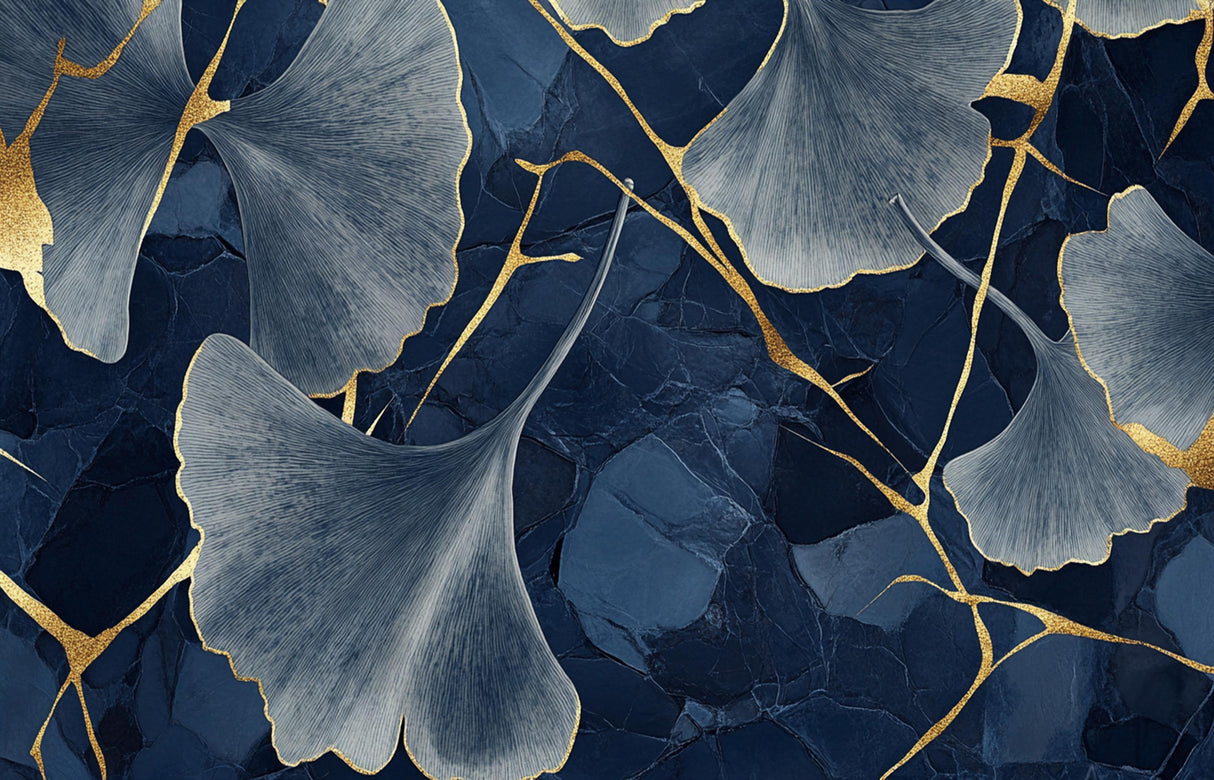 Ginkgo leaf pattern design file showing detailed navy blue and gold botanical artwork