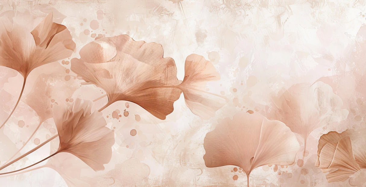 Ginkgo leaf wallpaper design file showing detailed watercolor pattern in terracotta tones
