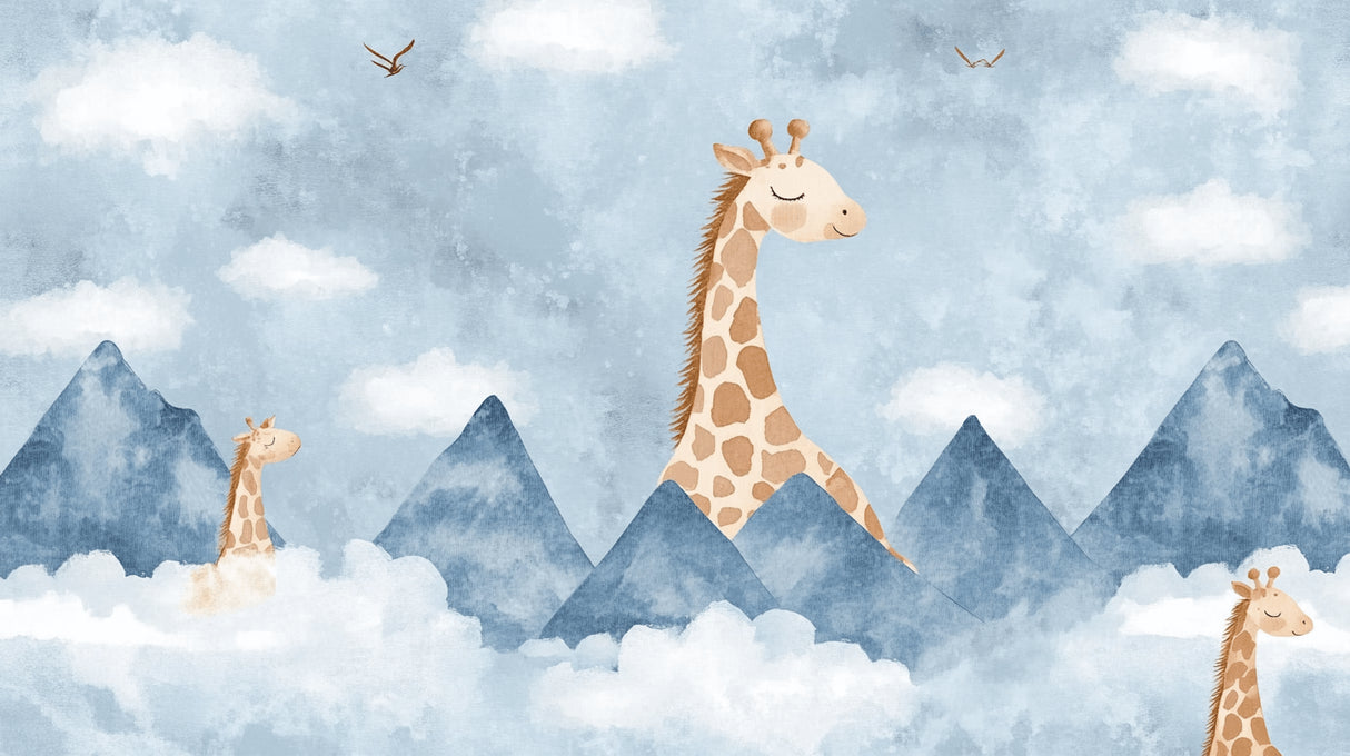 Giraffe mountain adventure design file showing full pattern with detailed watercolor elements