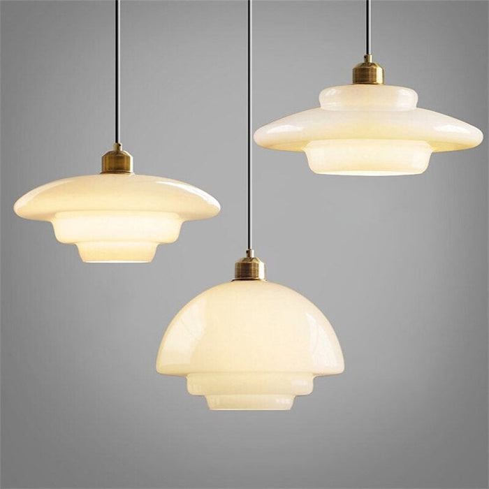 Glass Dome Pendant Light Tiered Ivory Shade with Brass Accent - Product detail 19