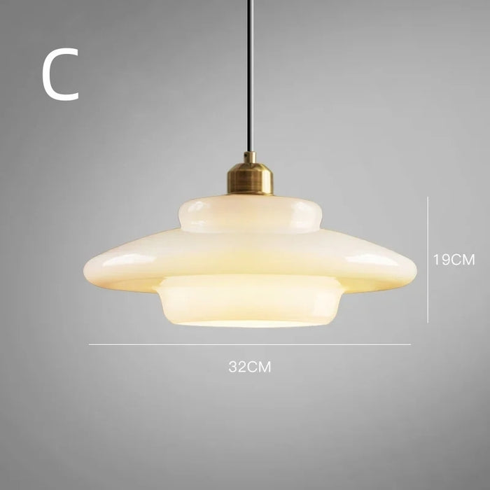 Glass Dome Pendant Light Tiered Ivory Shade with Brass Accent - Product detail 18