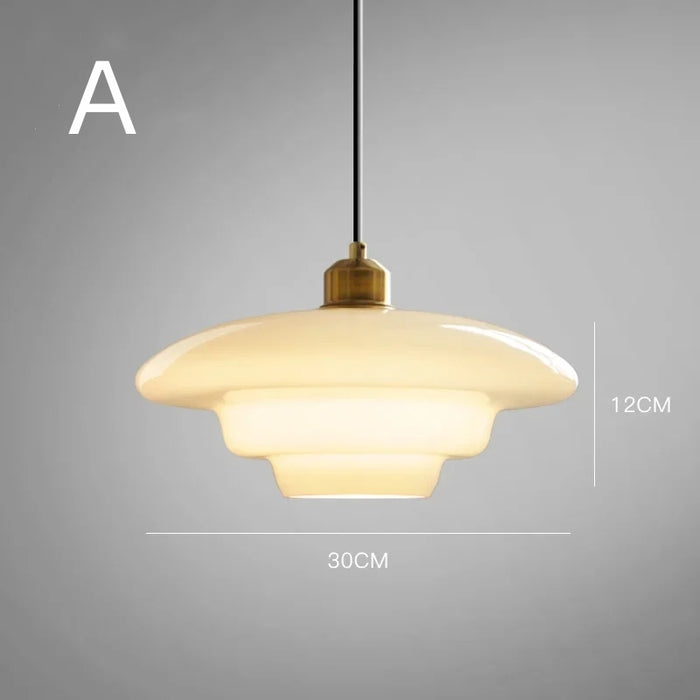 Glass Dome Pendant Light Tiered Ivory Shade with Brass Accent - Product detail 16