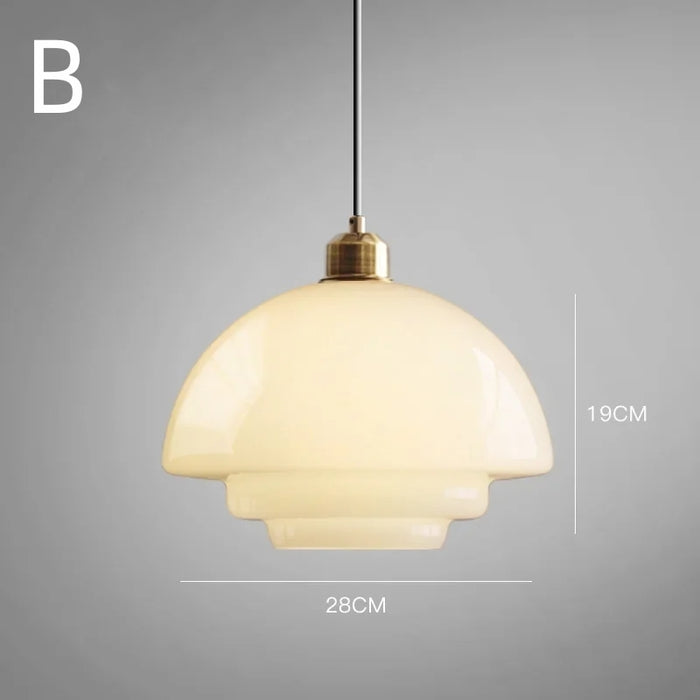 Glass Dome Pendant Light Tiered Ivory Shade with Brass Accent - Product detail 17