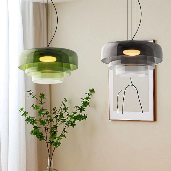 Nordic Glass Pendant Light Layered Green Shade Design - Product detail 21