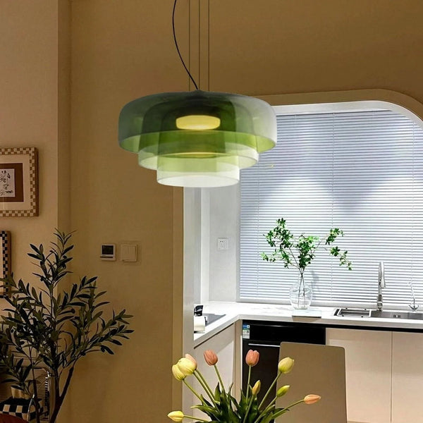 Nordic Glass Pendant Light Layered Green Shade Design - Product showcase