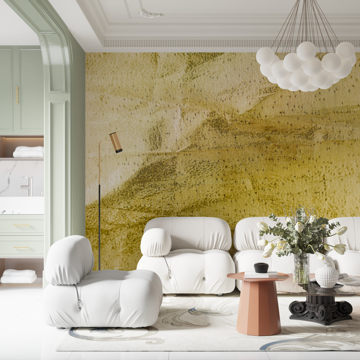 Metallic wallpaper bringing sophistication to a home office space