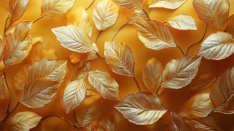 Golden leaves wallpaper design file showing detailed botanical pattern with metallic highlights