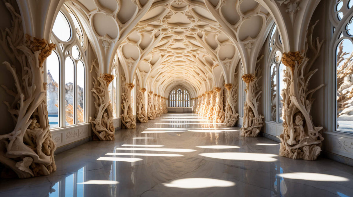 Gothic Cathedral Corridor design file showing detailed architectural pattern and beige stonework