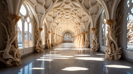Gothic Cathedral Corridor design file showing detailed architectural pattern and beige stonework