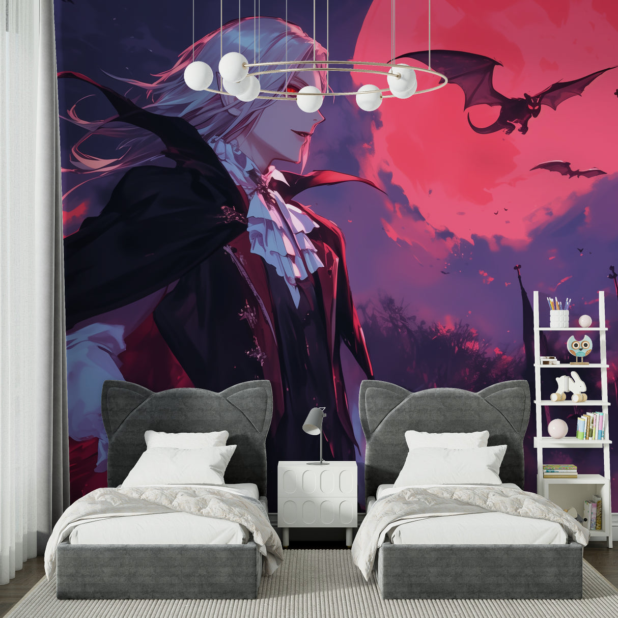Gothic fantasy mural transforming reading nook with mysterious castle scene