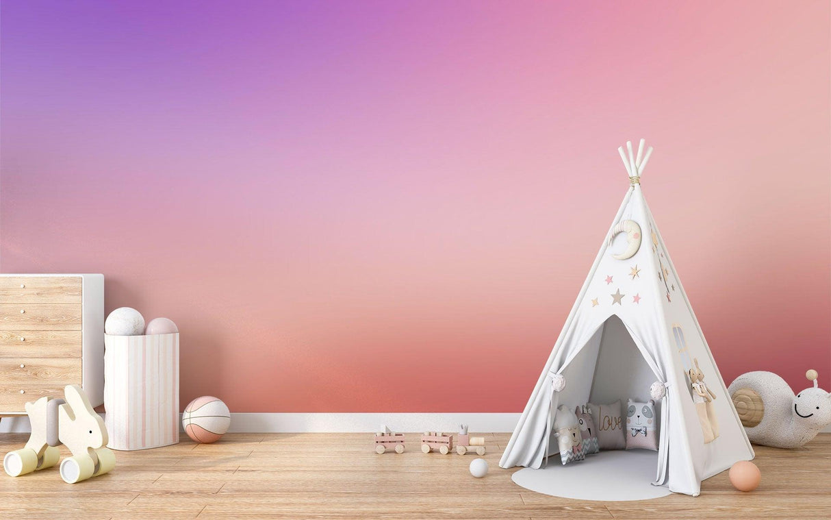Ombre wall mural in teen bedroom showing pink and purple color blend
