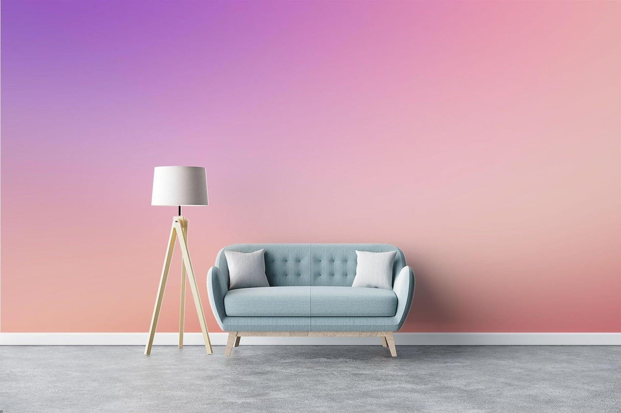 Pink purple gradient wallpaper in home office space with natural lighting