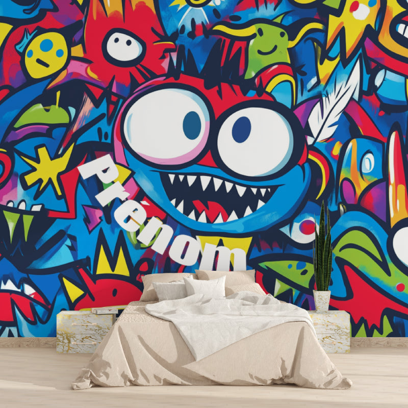 Urban graffiti monster mural wallpaper transforming creative studio space