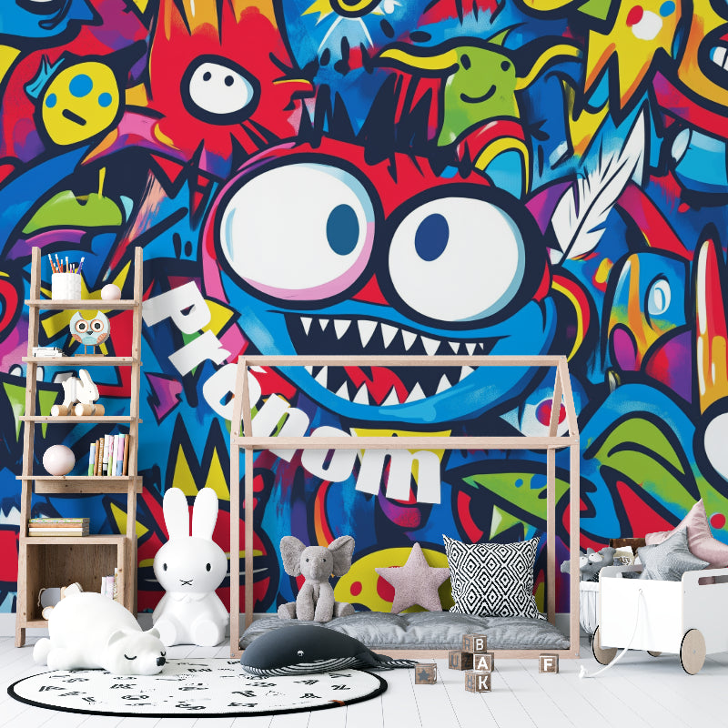 Street art mural adding character to modern entertainment room setup