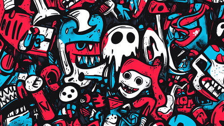 Design file of urban graffiti street art pattern with dynamic colors and bold details