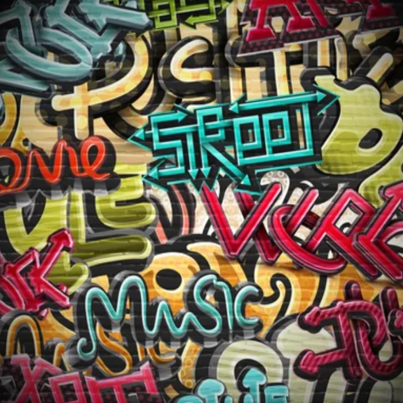 Urban graffiti wallpaper design file showing detailed street art pattern with dynamic colors and typography