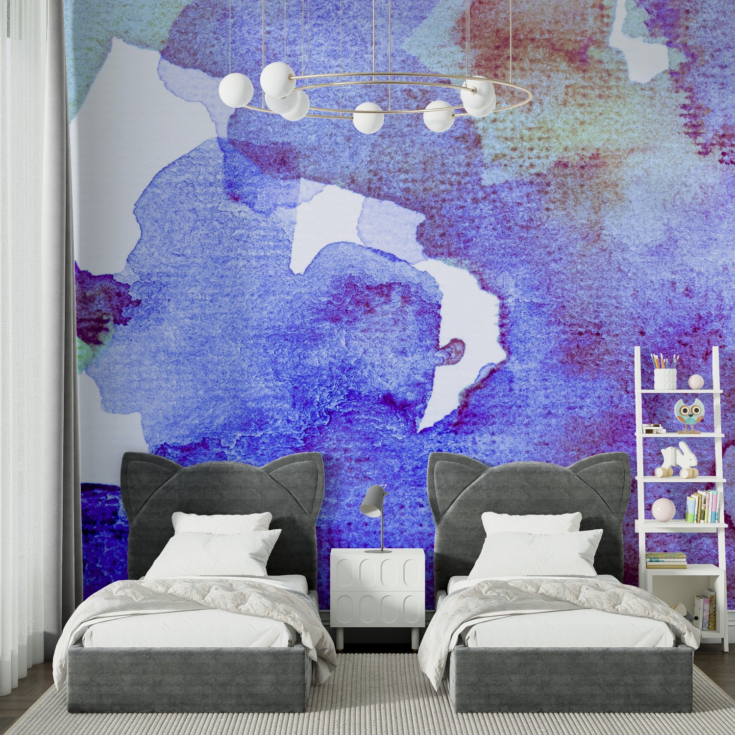 Urban street art wallpaper creating bold statement in creative studio space
