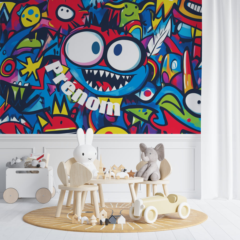Graffiti street art wallpaper bringing urban style to a modern teen bedroom