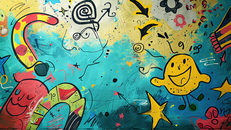 Street art wallpaper design file showing detailed urban graffiti pattern in yellow and blue