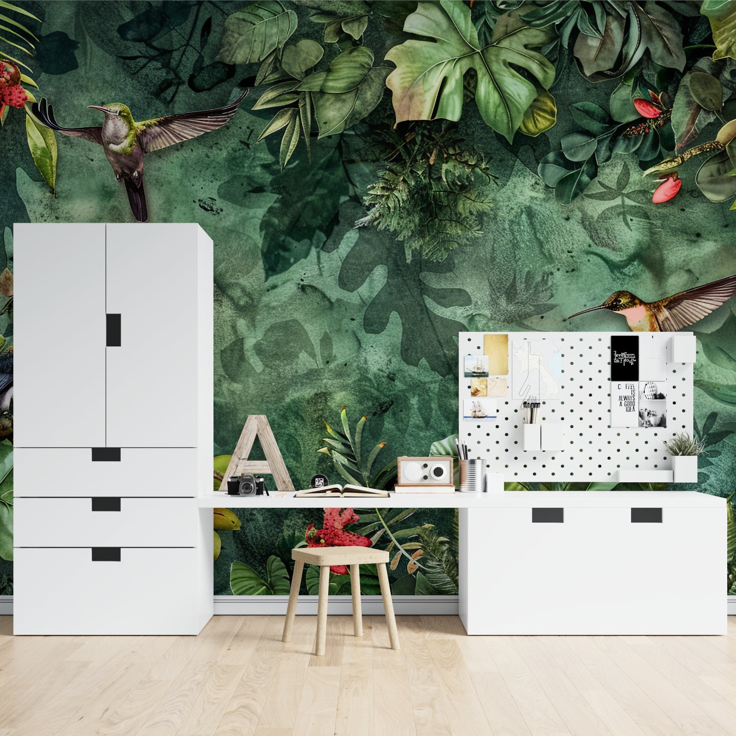 Street art graffiti wallpaper bringing urban style to a modern living room with colorful accent furniture