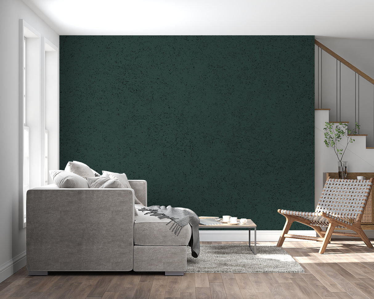 Emerald velvet wallpaper creating cozy atmosphere in master bedroom